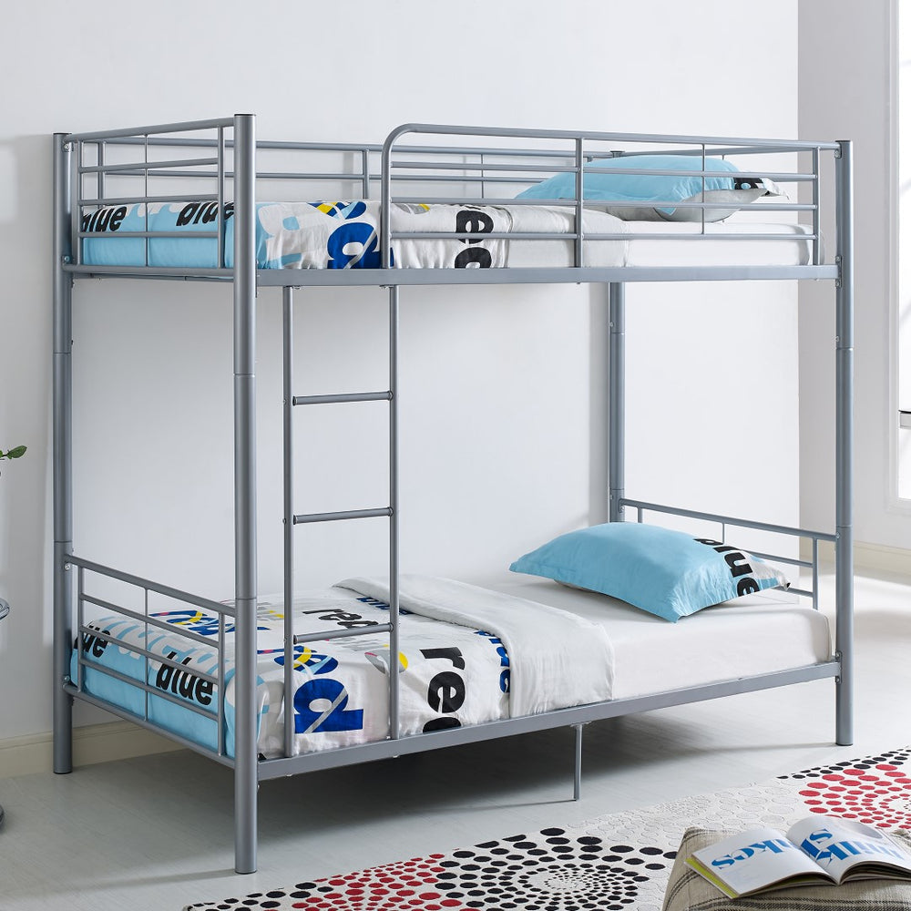 Walker Edison Premium Metal Twin over Twin Bunk Bed - Silver in Powder-Coated Steel BTOTSL 814055029240