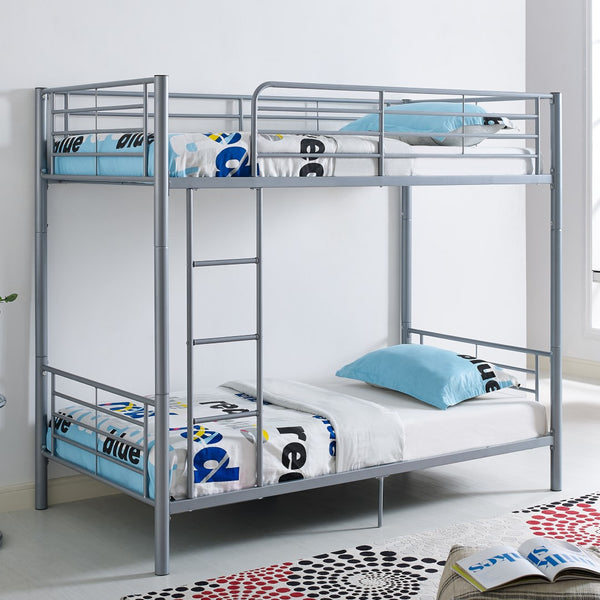 Walker Edison Premium Metal Twin over Twin Bunk Bed - Silver in Powder-Coated Steel BTOTSL 814055029240