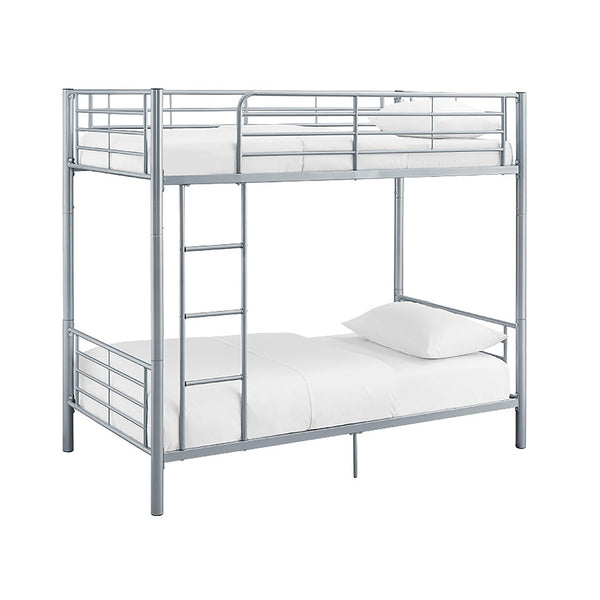 Walker Edison Premium Metal Twin over Twin Bunk Bed - Silver in Powder-Coated Steel BTOTSL 814055029240