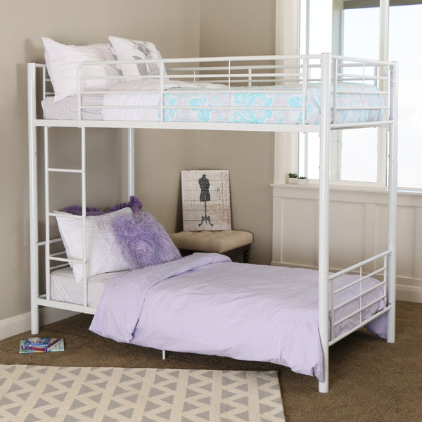Walker Edison Premium Metal Twin over Twin Bunk Bed - White in Powder-Coated Steel BTOTWH 812492010340