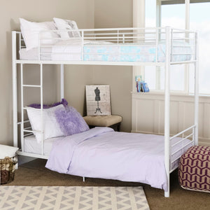 Walker Edison Premium Metal Twin over Twin Bunk Bed - White in Powder-Coated Steel BTOTWH 812492010340