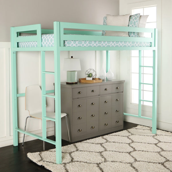 Walker Edison Premium Deluxe Twin Metal Loft Bed - Mint in Powder Coated Steel BTSQTOLMT 814055023125