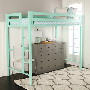Walker Edison Premium Deluxe Twin Metal Loft Bed - Mint in Powder Coated Steel BTSQTOLMT 814055023125