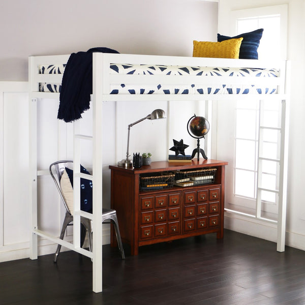 Walker Edison Premium Deluxe Twin Metal Loft Bed - White in Powder Coated Steel BTSQTOLWH 814055023118