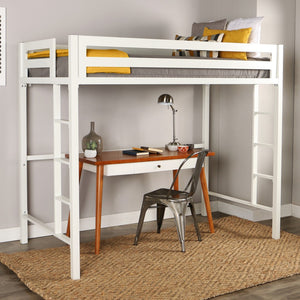 Walker Edison Premium Deluxe Twin Metal Loft Bed - White in Powder Coated Steel BTSQTOLWH 814055023118