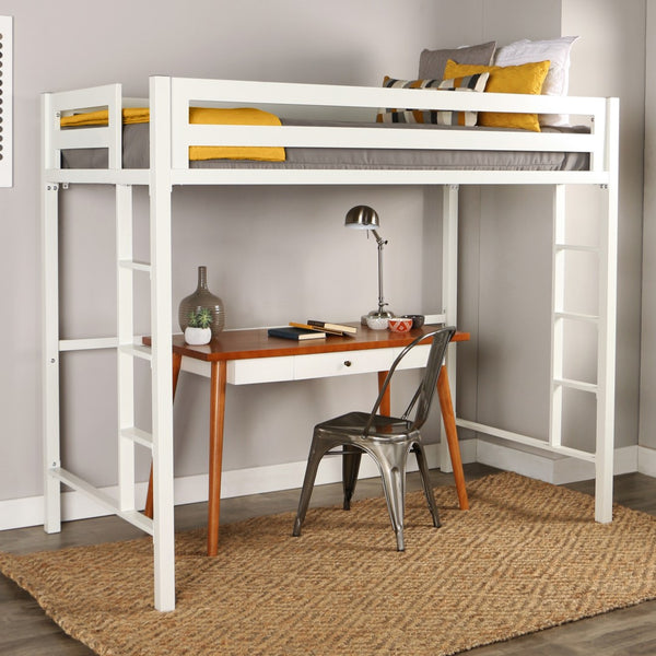 Walker Edison Premium Deluxe Twin Metal Loft Bed - White in Powder Coated Steel BTSQTOLWH 814055023118