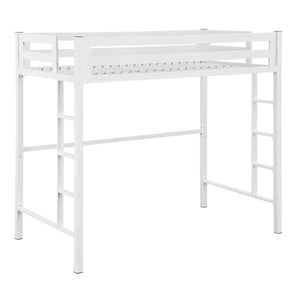 Walker Edison Premium Deluxe Twin Metal Loft Bed - White in Powder Coated Steel BTSQTOLWH 814055023118