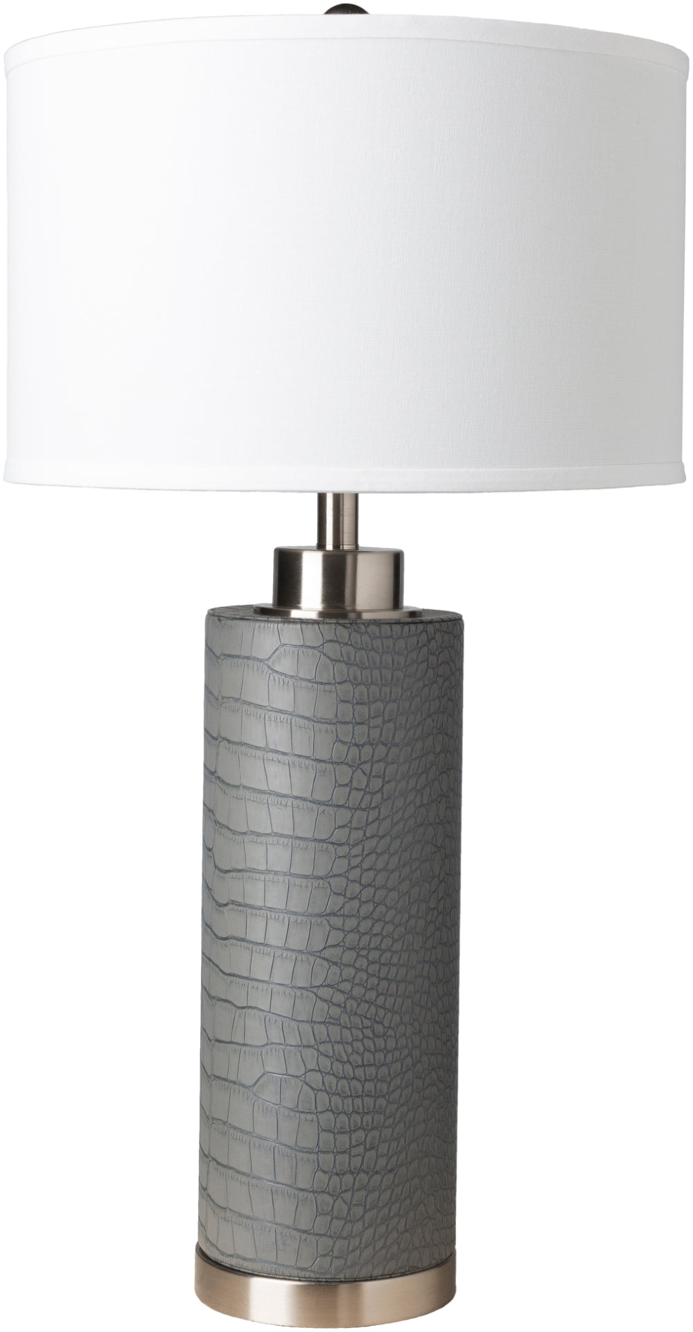 Buchanan BUC-101 Traditional Linen, Polyester, Faux Croc, Metal Table Lamp BUC-101 Medium Gray, White Linen, Polyester, Faux Croc, Metal, 100% Metal 31"H x 16"W x 16"D