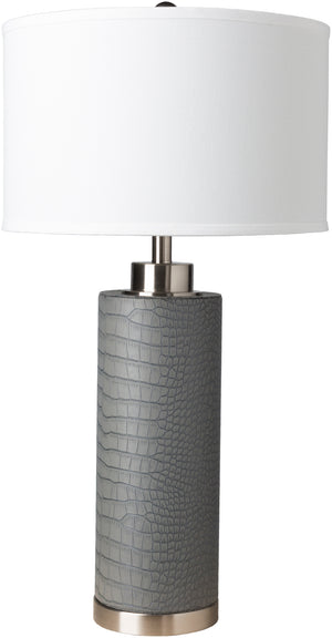 Buchanan BUC-101 Traditional Linen, Polyester, Faux Croc, Metal Table Lamp BUC-101 Medium Gray, White Linen, Polyester, Faux Croc, Metal, 100% Metal 31"H x 16"W x 16"D
