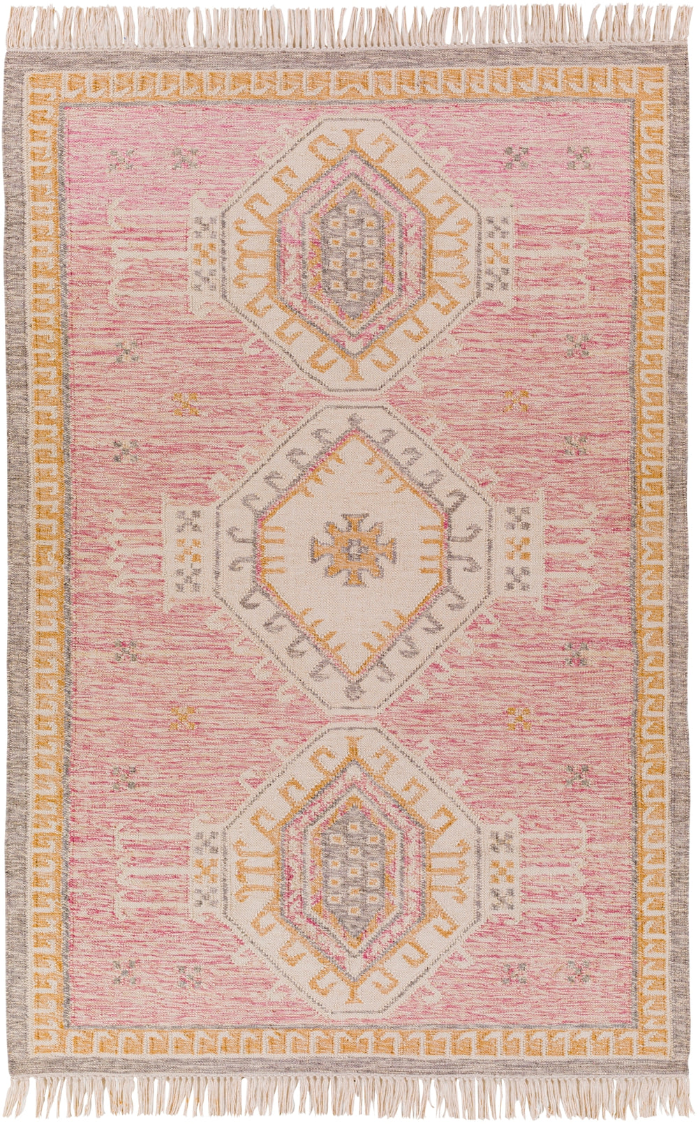 Bursa BUR-2302 Global Recycled PET Yarn Rug BUR2302-81012 Rose, Medium Gray, Tan, Beige 100% Recycled PET Yarn 8'10" x 12'