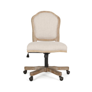 Noble House Scilley French Country Upholstered Swivel Office Chair, Beige and Natural