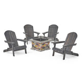 Marrion Outdoor 5 Piece Acacia Wood/ Light Weight Concrete Adirondack Chair Set with Fire Pit