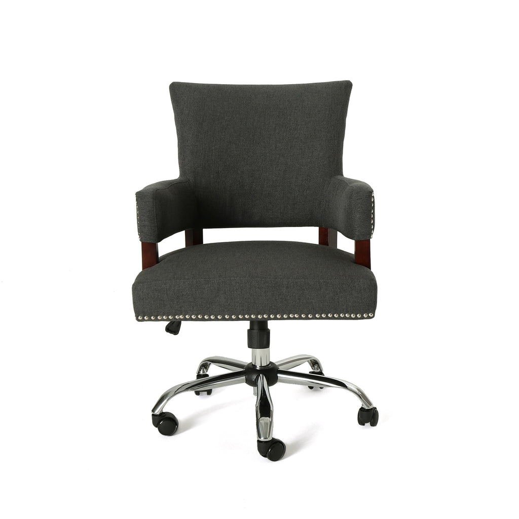 Bonaparte Traditional Home Office Chair, Dark Gray and Chrome Noble House
