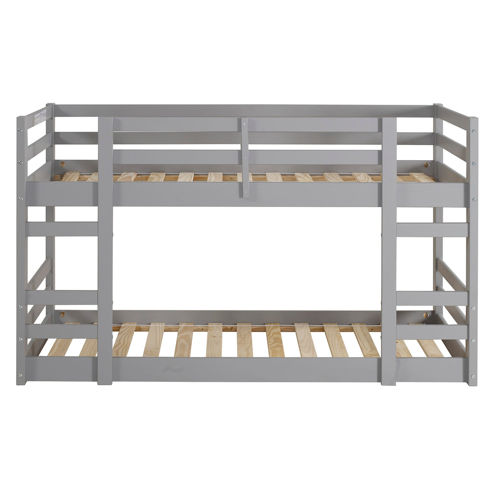 Walker Edison Low Wood Twin Bunk Bed - Grey in Solid Pine Wood BWJRTOTGY 842158185167