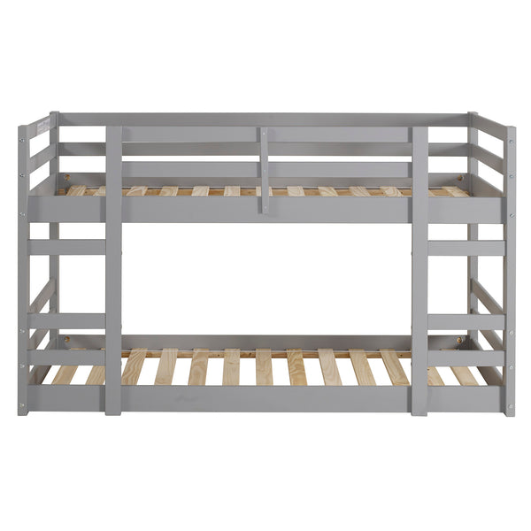 Walker Edison Low Wood Twin Bunk Bed - Grey in Solid Pine Wood BWJRTOTGY 842158185167