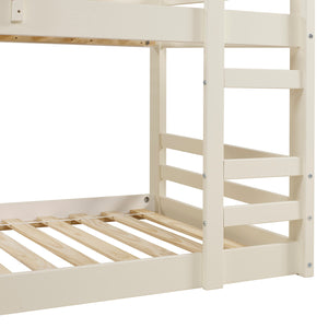 Walker Edison Low Wood Twin Bunk Bed - White in Solid Pine Wood BWJRTOTWH 842158185174