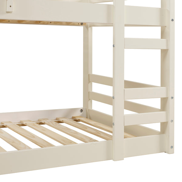 Walker Edison Low Wood Twin Bunk Bed - White in Solid Pine Wood BWJRTOTWH 842158185174