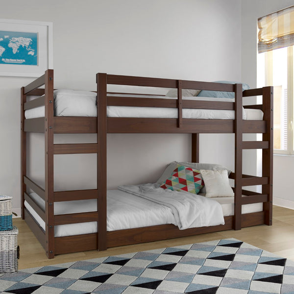 Walker Edison Low Wood Twin Bunk Bed - Walnut in Solid Pine Wood BWJRTOTWT 842158185181