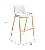 Zuo Modern Desi 100% Polyurethane, Plywood, Steel Modern Commercial Grade Barstool Set - Set of 2 White, Gold 100% Polyurethane, Plywood, Steel