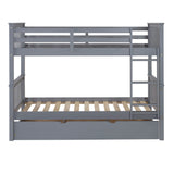 Walker Edison Solid Wood Twin Bunk Bed with Trundle Bed - Grey in Solid Wood, Painted Finish BWTOTMSGY-TR 842158105424