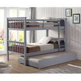 Solid Wood Twin Bunk Bed with Trundle Bed - Grey in Solid Wood, Painted Finish