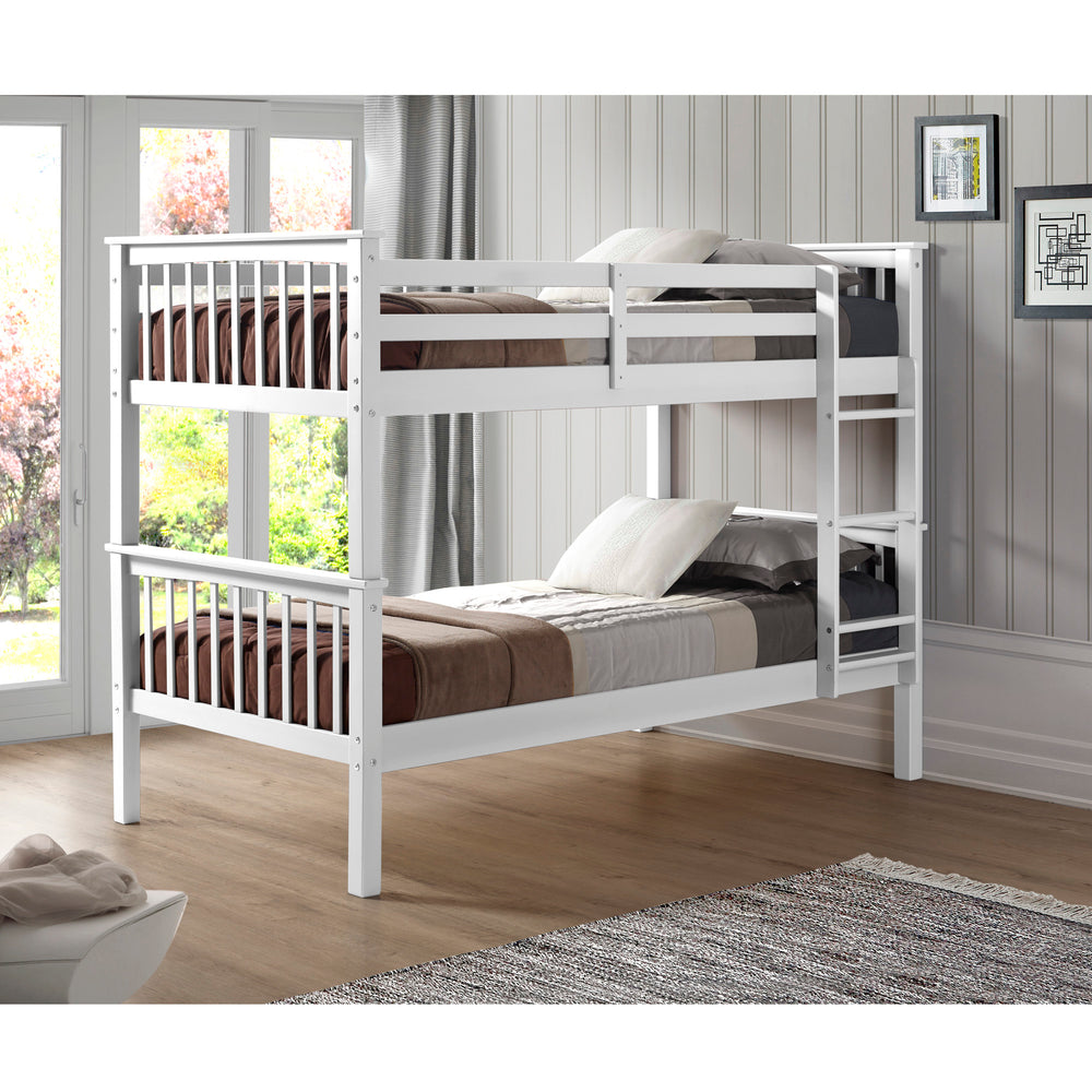 Walker Edison Solid Wood Twin over Twin Mission Design Bunk Bed - White in Solid Wood, Painted Finish BWTOTMSWH 842158101839