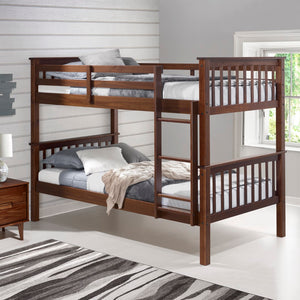 Walker Edison Solid Pine Wood Twin Over Twin Bunk Bed Walnut in Solid Pine Wood BWTOTMSWT 842158145970