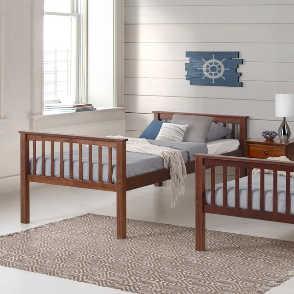 Walker Edison Solid Pine Wood Twin Over Twin Bunk Bed Walnut in Solid Pine Wood BWTOTMSWT 842158145970