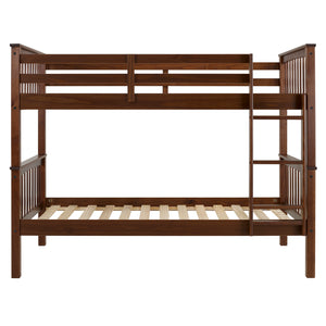 Walker Edison Solid Pine Wood Twin Over Twin Bunk Bed Walnut in Solid Pine Wood BWTOTMSWT 842158145970