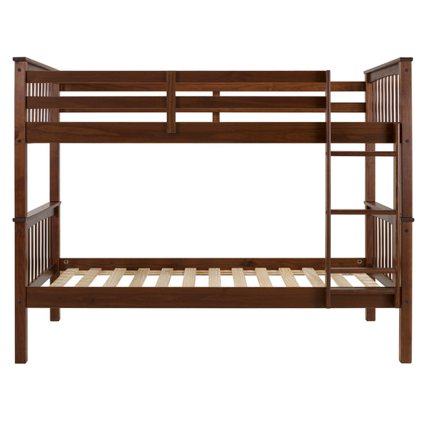 Walker Edison Solid Pine Wood Twin Over Twin Bunk Bed Walnut in Solid Pine Wood BWTOTMSWT 842158145970