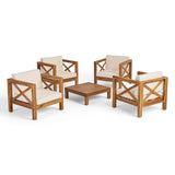 Brava Outdoor 4 Seater Acacia Wood Club Chair and Coffee Table Set