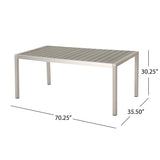 Cape Coral Outdoor Modern Aluminum 6 Seater Dining Set with Dining Bench, Gray and Silver Noble House