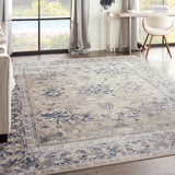 Nourison kathy ireland Home Malta MAI05 Vintage Machine Made Power-loomed Indoor only Area Rug Ivory/Blue 7'10" x 10'10" 99446365781
