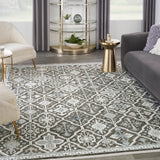 Nourison Lennox LEN02 Transitional Machine Made Power-loomed Indoor only Area Rug Charcoal/Ivory/Blue 9' x 12' 99446888143