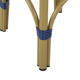 Noble House Starla Outdoor French Aluminum 29.5 Inch Barstools (Set of 4), Navy Blue, White, and Bamboo Finish