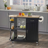 Corby Kitchen Cart with Wheels, Black and Natural Noble House