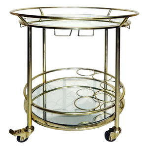 Sagebrook Home Contemporary Two Tier 27"h Round Rolling Bar Cart, Gold 16306-02 Gold Stainless Steel