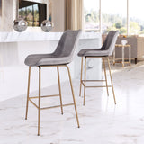 Zuo Modern Tony 100% Polyester, Plywood, Steel Modern Commercial Grade Counter Stool Gray, Gold 100% Polyester, Plywood, Steel