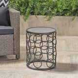 Elm Outdoor 16 Inch Grey Finish Ceramic Tile Side Table Noble House