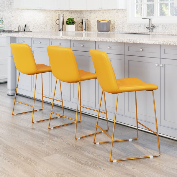 Zuo Modern Mode 100% Polyurethane, Plywood, Steel Modern Commercial Grade Counter Stool Set - Set of 2 Yellow 100% Polyurethane, Plywood, Steel