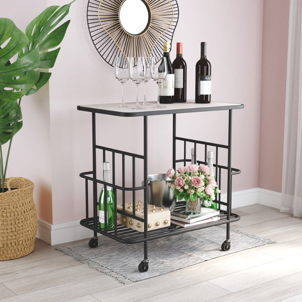 Zuo Modern Argus MDF, Steel Modern Commercial Grade Bar Cart Natural, Black MDF, Steel