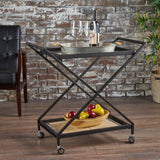 Sherianne Industrial Iron Bar Cart with Tempered Glass Shelves, Black Noble House