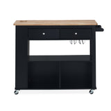 Cato Kitchen Cart with Wheels, Black and Natural Noble House