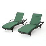 Salem Outdoor Grey Wicker Arm Chaise Lounges with Jungle Green Water Resistant Cushions - Set of 2