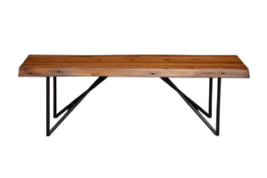 Alpine Furniture Live Edge Bench, Light Walnut 1968-33 Light Walnut Solid Acacia Wood with Metal Legs 55 x 18 x 18