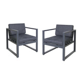 Navan Outdoor Aluminum Club Chairs, Dark Gray and Black Noble House