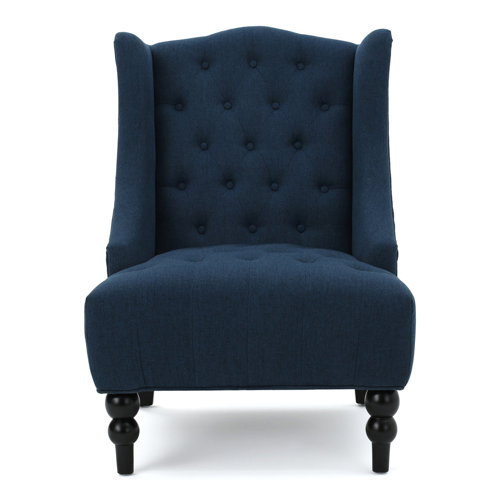 Toddman High-Back Dark Blue Fabric Club Chair Noble House