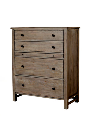 Classic 5 Drawer Chest in Natural Gray Finish with Pullout Shelf and Felt Lined Top Drawer, Elegant!