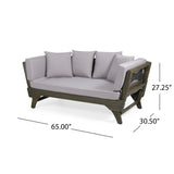 Serene Outdoor Acacia Wood Expandable Daybed with Water Resistant Cushions, Gray and Dark Gray Noble House