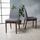 Dimitri Dark Grey Fabric with Walnut Finish Dining Chairs Noble House